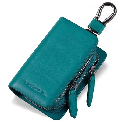 Car Key Case Holder Double Zipper, Leather Car Smart Key Fob Case with Keycha...