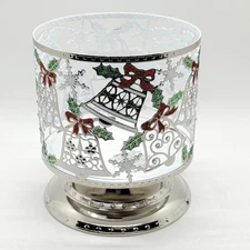 Bath & Body Works Silver Bling Bells Snowflakes Pedestal 3 Wick Candle Holder