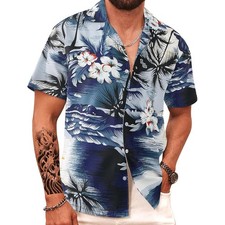 Palm Floral Hawaiian Shirt: Exotic Summer Beach Tropical Button Down Shirt