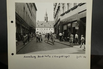 Photo view Annaberg Buchholz advertising business GDR people everyday life house church