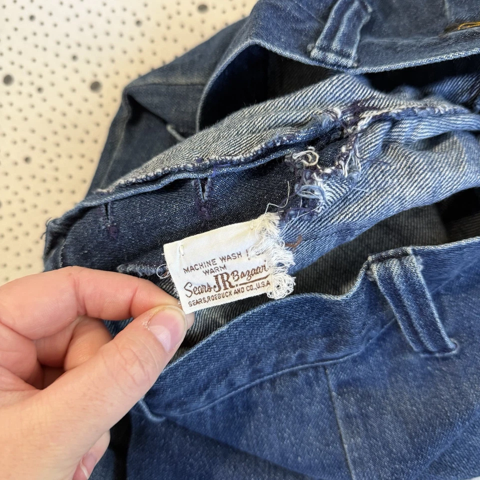 Pantalones de mezclilla vintage años 70 Sears Jr. Bazaar para niña 11 acampanados marinero botón mosca parche Foto 4 de 4