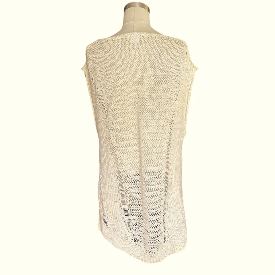 Suéter Helmut Lang Marfil Destruido Artesanal Tejido Hueco Lino Manga Gorra Foto 4 de 4