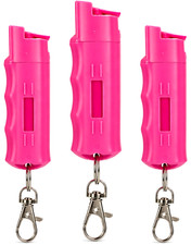 Burn 3 Pack Pepper Spray Keychain for Self Defense 1/2oz Police Srength Pink