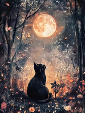 Black Cat Diamond Art Kits for Adults,Animal 5D Diamond Painting Kits for Beginn