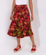 Joe Browns Women's Palm Print Godet Panel Knee-Length Skater Skirt, Red, 8