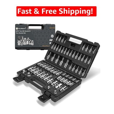 Professional Grade 64-Piece Torx Socket Set - Includes Impact Adapter & Reducer