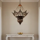BR217M Oxidized Brass Moroccan Chandelier — Cast Filigree & White Stained Glass