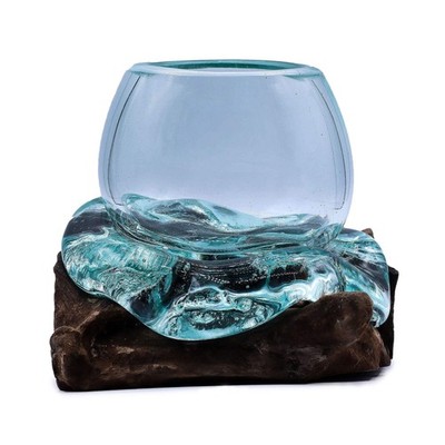 Molten Glass Mini Glasschale auf Holz   stilvoll & handgearbeitet, nachhaltig