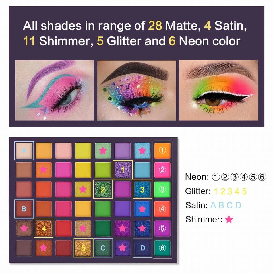 EXOTIC FLAVORS Neon Eyeshadow Makeup Palette - 48 Colorful High Pigmented - Rain - Image 4 of 4