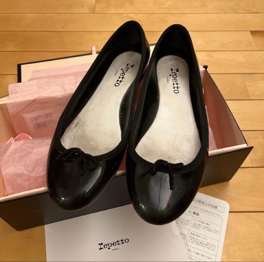 REPETTO Flat Ballet Shoes Pumps Ribbon Rubber Black Size EU 38 Used