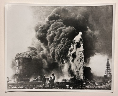 #ad SPINDLETOP OIL FIELDS FIRE 1902 F. Trost Original Photograph Beaumont Texas Rig $250.00