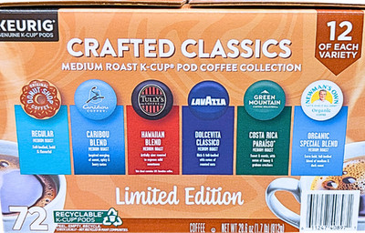 Crafted Classics Medium Roast Variety Pack 72 Count K-Cup Pods EXP