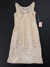 New Sue Wong Nocturne Dress 10 Antique Champagne Beaded Archive Glamour Lace