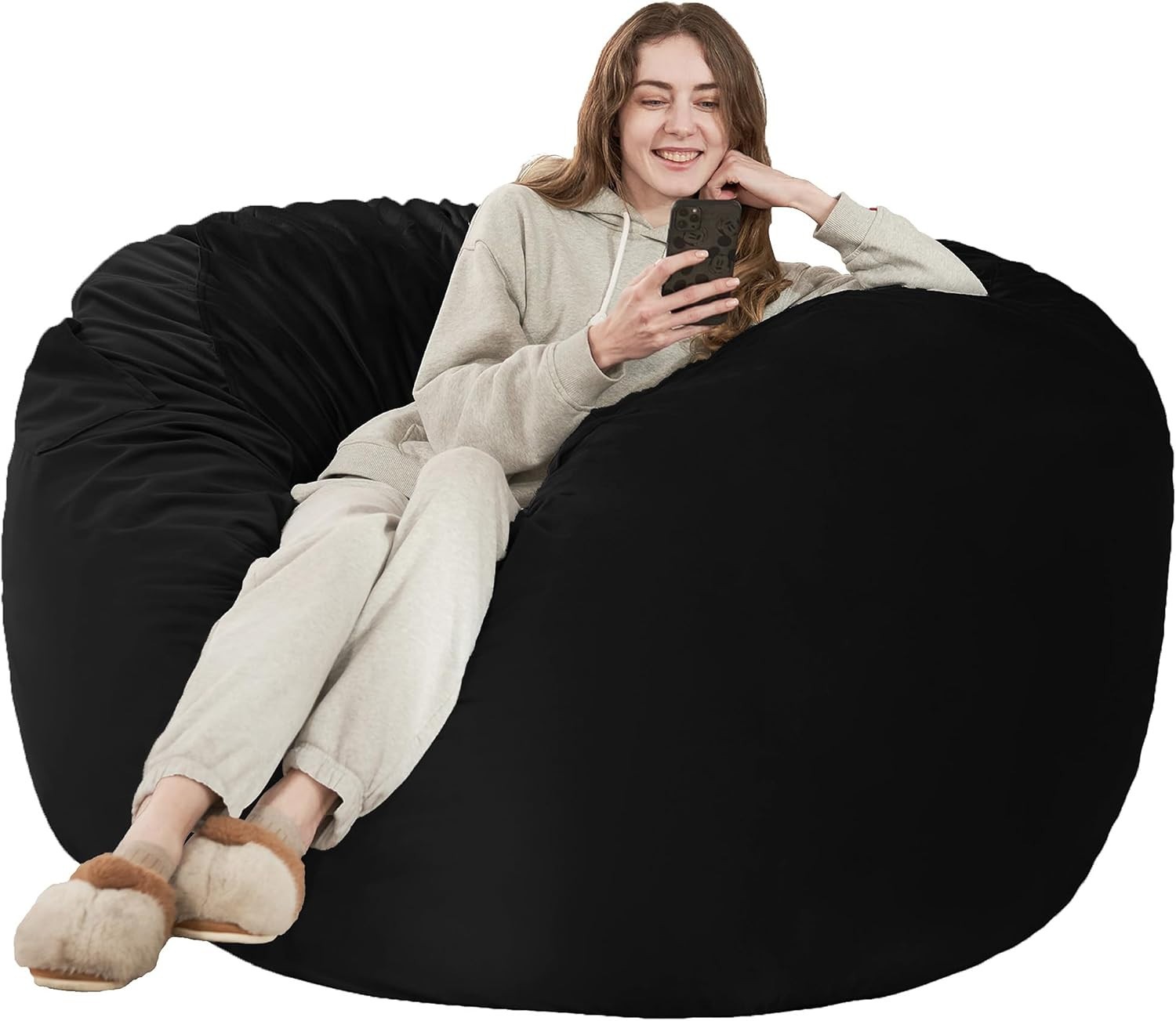 Giant 5ft Memory Foam Bean Bag Chair, Microfiber Cover, Black