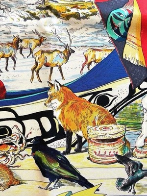 Hermes Silk Scarf Carré 90 TSITSIKA Kermit Oliver Multicolor Blue