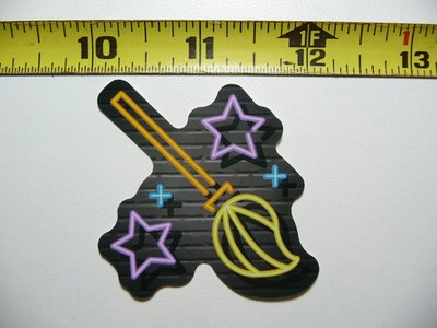 WITCH BROOM HALLOWEEN FLYING SMALL STICKER DECAL NEON STYLE BRIGHT VINYL
