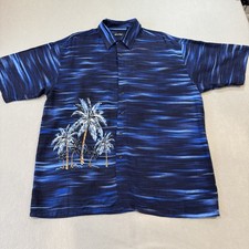 Puritan Button Up Shirt Men's LG Blue Short Sleeve Tropical Hawaiian Beach