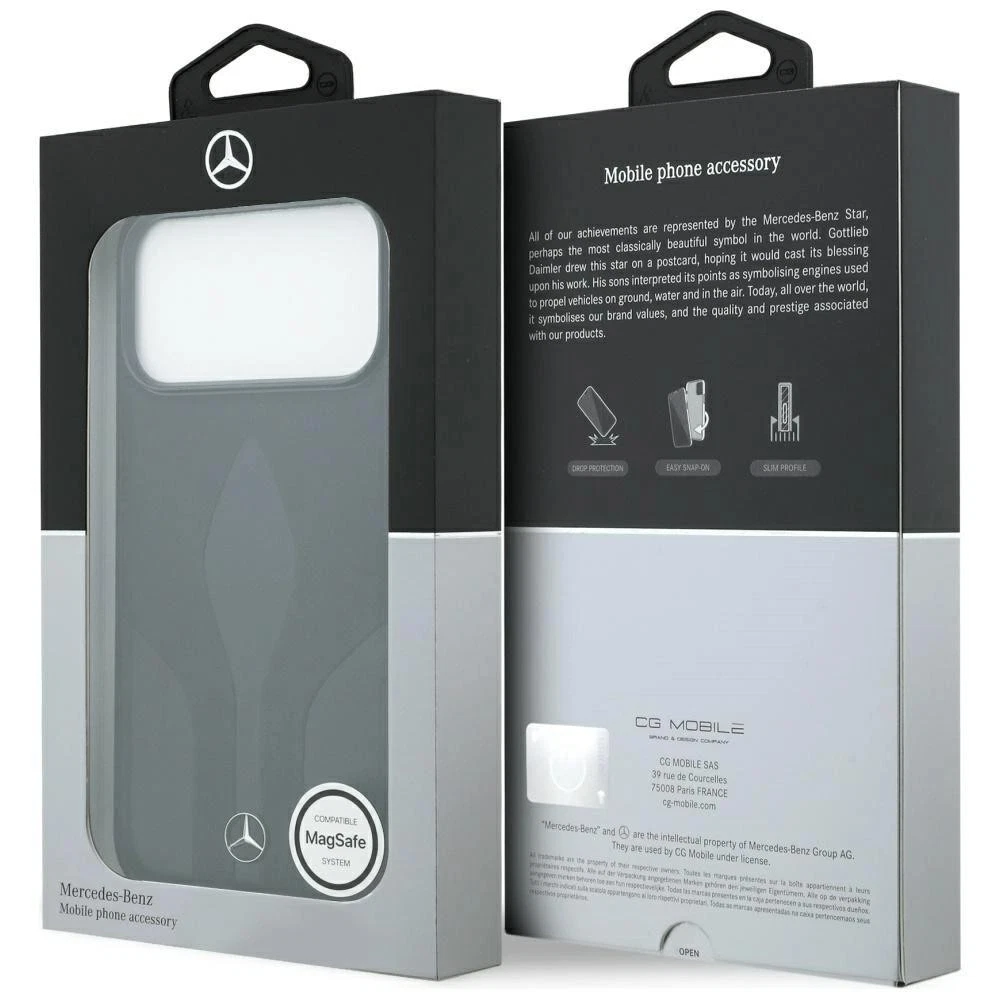 Mercedes MEHMP16L23RURBK Custodia rigida per iPhone 16 Pro 6,3 in pelle MB Blue Line MagSafe, colore nero