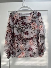 MADE IN ITALY Floral Chiffon Blouse - Pink and Burgundy. Size M