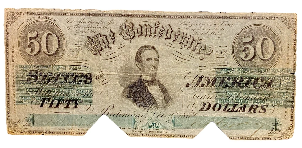 T-50 $50 1862 Confederate States SCARCE Civil War Obsolete Banknote Currency PMG - Image 3 of 4