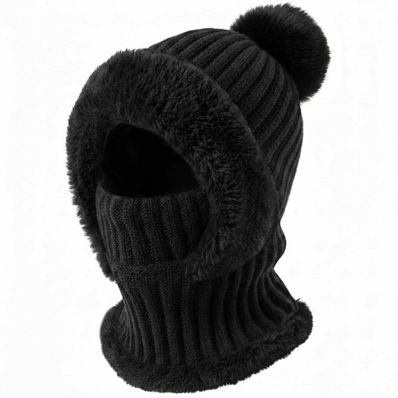 3 in 1 Beanie Hat with Scarf and Mask, Warm Knit Fleece Lined Balaclavas Wint...