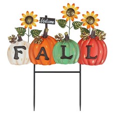 Outdoor Fall Decorations - Letter Pumpkin Garden Stakes with Sunflower, Metal Ya