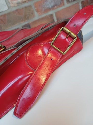 Dr. Martens 14" Lipstick Red Patent 100% Leather Messenger Satchel Shoulder Bag - Picture 16 of 21