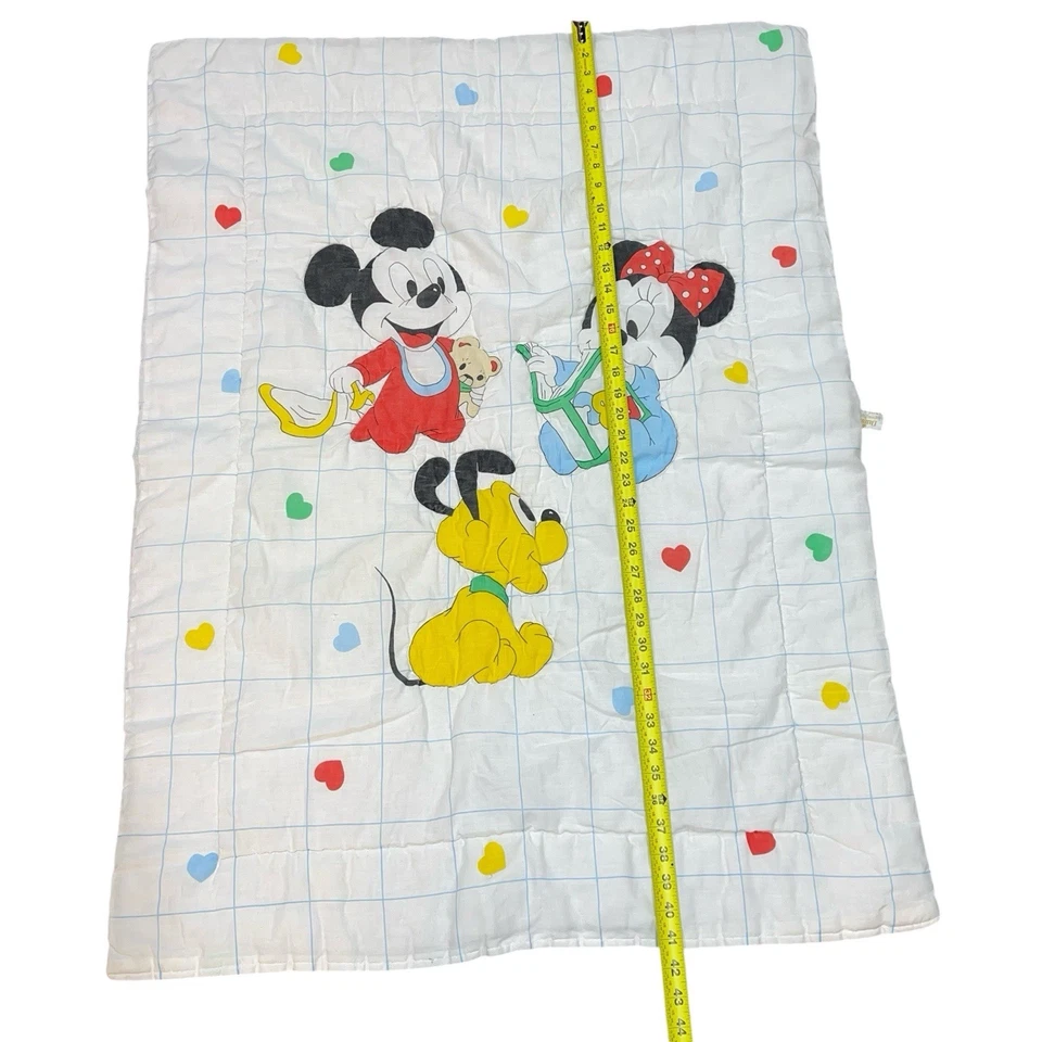 Cobertor de berço Dundee Disney Baby Mickey Mouse Minnie Pluto década de 1980 vintage 41x30” - Imagem 4 de 4