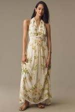 Farm Rio x Anthropologie V-Neck Floral Chiffon Halter Maxi Dress Size Medium