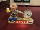 Vtg Metal 1950s Blatz Beer Barrel Man Advertising Bar Lighted Sign & Clock Works