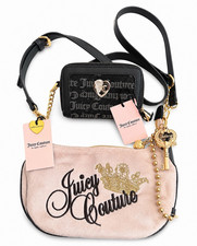 NWT Juicy Couture Pink Velour Gothic Crown Satchel  Crossbody  Wallet Set