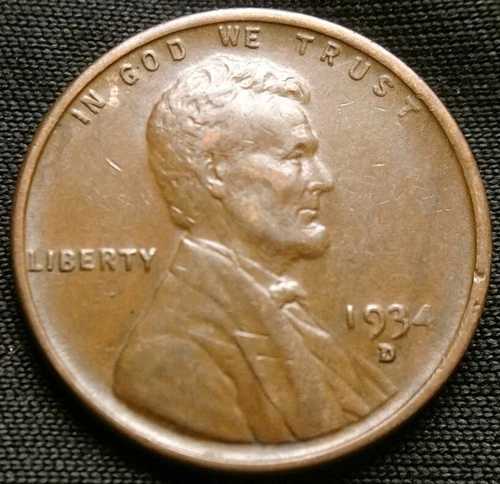1934-D Woodgrain Reverse / Woody / Alloy Error Lincoln Cent Wheat Penny