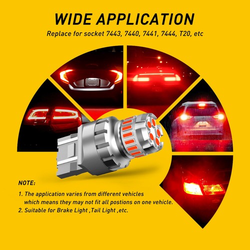 AUXITO 7443 7444 Red LED Bulb Brake Tail Stop Parking Light 7440 T20 Bright Lamp - Picture 6 of 14