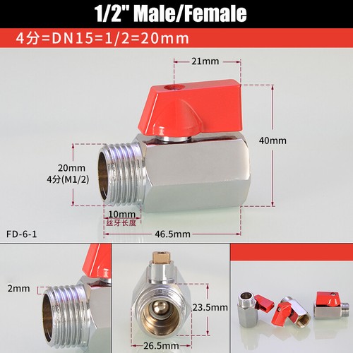 1/8" 1/4" 3/8" 1/2"Red Mini Ball Valve Stainless Steel Ball Valve Male to Female - Picture 14 of 15