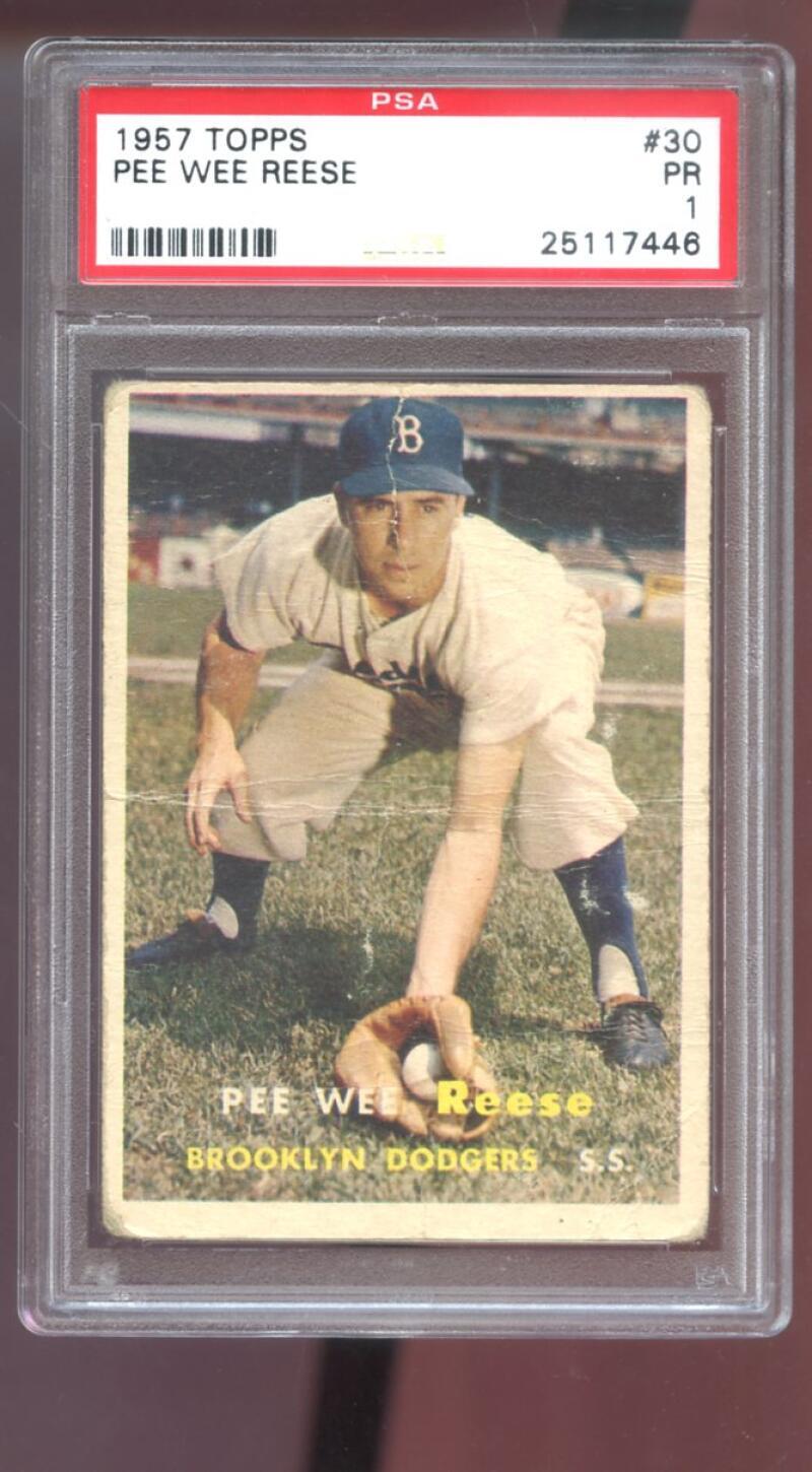 1957 Topps #30 Pee Wee Reese PSA 1 Graded Baseball Card MLB Brooklyn Dodgers