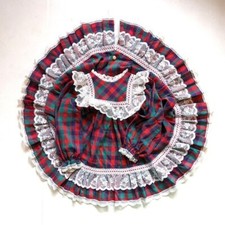 VINTAGE Bryan red plaid ruffles and lace full circle skirt girls dress 2t