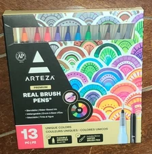 13pc Arteza Premium Real Brush Pens ~12 Flexible Brushes & 1 Water Brush Pen~