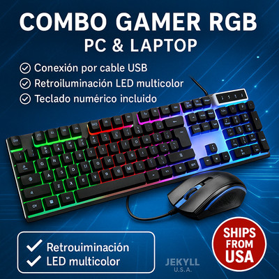 Jugeo De Teclado Y Mouse Gamer Mecanico Para Gaming Multicolor LED Raton Combo