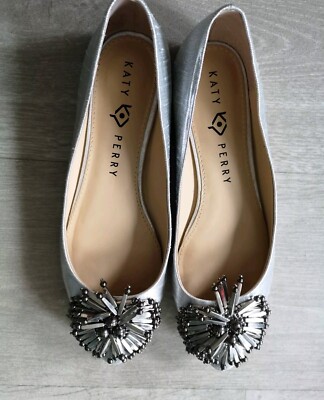 Katy Perry The Rayann Ladies Shiny Woven Silver Bead Trim Ballet