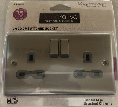 Knightbridge CL9BCG geschaltete Buchse 13A 2G DP runde Kante gebürstetes Chrom BS1363.