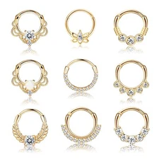 Drperfect 9PCS 16G Septum Rings Opal Daith Earrings Hoop Nose Rings 316L Stai...