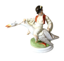 Herend Boy Riding Goose Figurine Porcelain Wonderful Adventures of Nils 5515