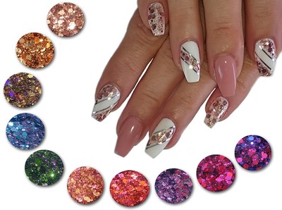 Nailart Design Hologramm Glitter Pulver mit Pailetten Hexagon Mix ca 2 g 