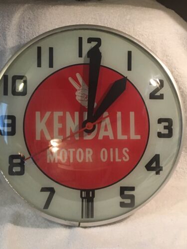 Vintage Kendall Motor Oil lollipop clock Swihart Products 15” glass face WORKS! - Afbeelding 1 van 12