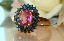 3Ct Oval Cut Pink Tourmaline Diamond Halo Engagement Ring 14K Rose Gold Over