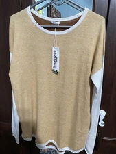 New SMARTWOOL Womens Shadow Pine Colorblock Wool Blend Sweater Brown & Gold L