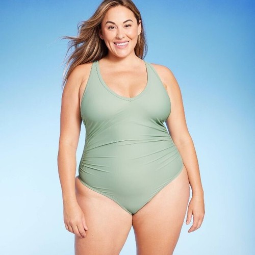 Women's VNeck High Leg One Piece Swimsuit Kona Sol™ Sage Green 16W