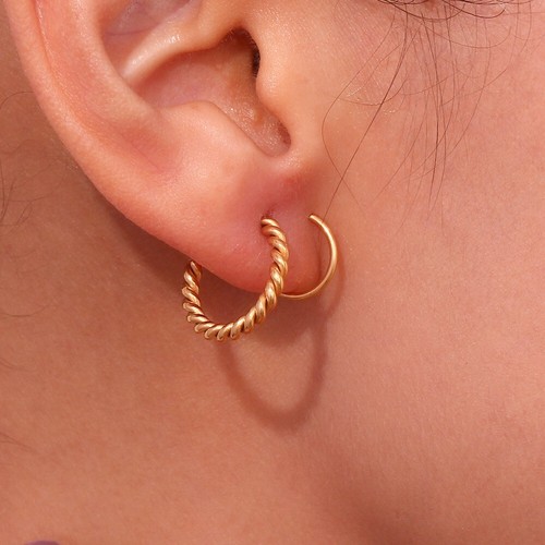 18K Gold Plated Stainless Steel Hoop Women Earrings Spliced Twist Screw Jewelry - Picture 5 of 13