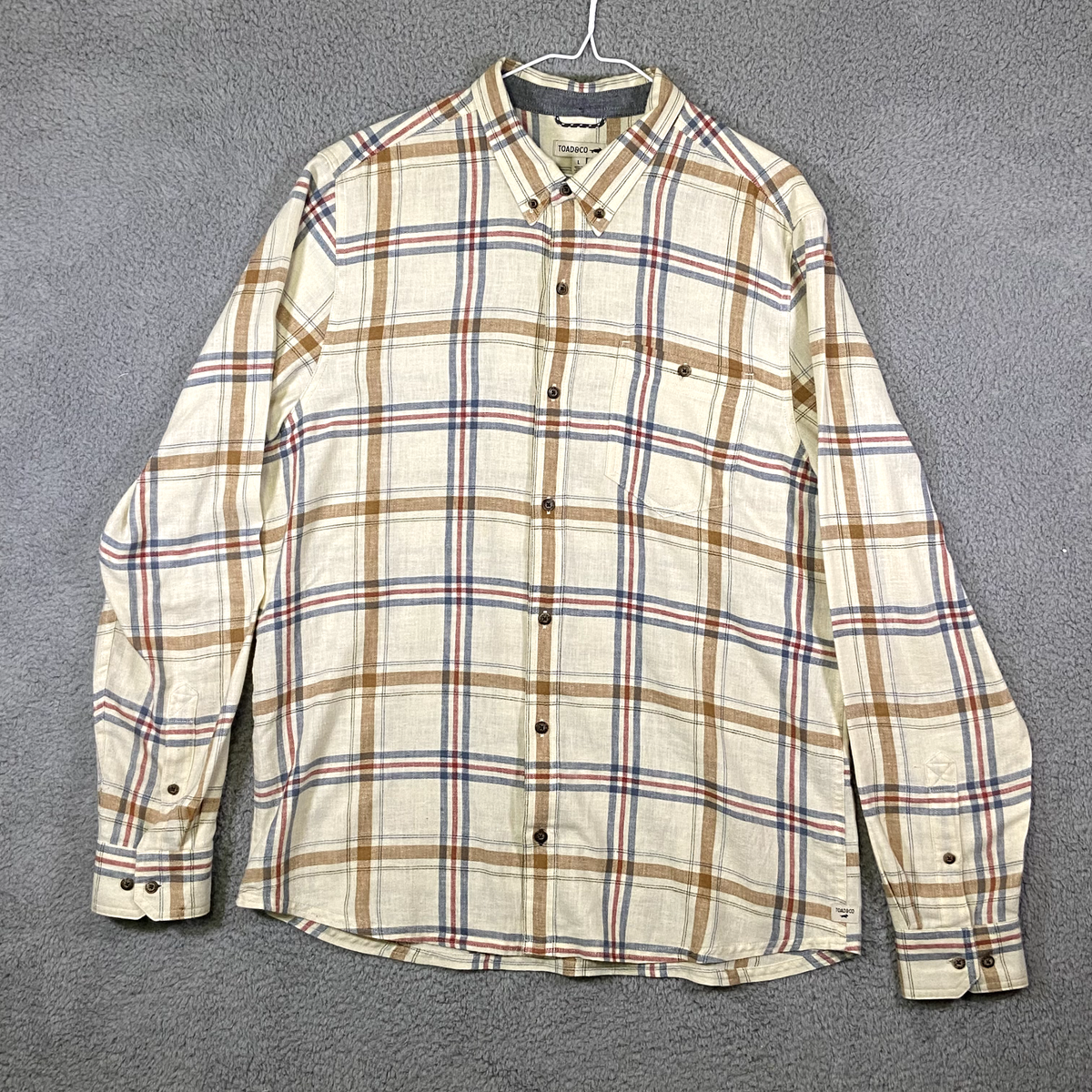 Toad & Co Airsmyth Long Sleeve Button Down Shirt Beige Plaid Adult