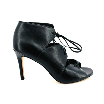 Womens 7 M Via Spiga Vibe Sandals Lace Up Caged Heels Black Leather Shoes